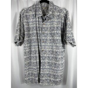 Weekender Traveler Vintage Mens Short Sleeve Button Up Shirt Blue Pattern Casual